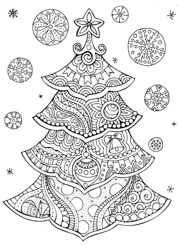 Online coloring book: Christmas tree antistress coloring book with patterns